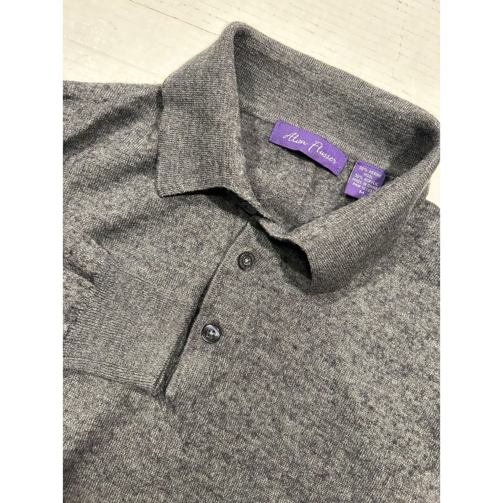 Alan Flusser 50% Merino Wool Mens Gray Medium Long‎ Sleeve Polo Sweater